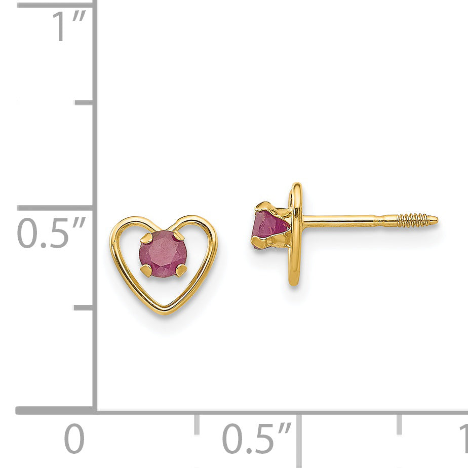 14k Madi K 3mm Created Ruby Birthstone Heart Earrings