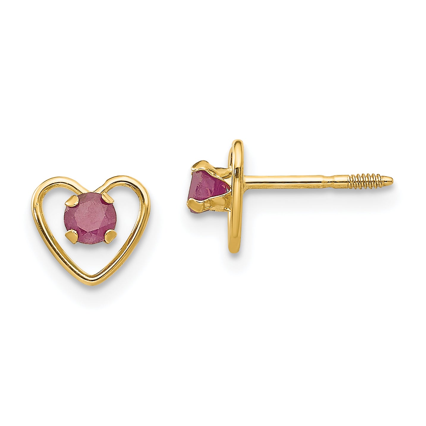 14k Madi K 3mm Created Ruby Birthstone Heart Earrings