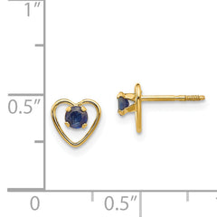 14K Gold Sapphire Birthstone Heart Earrings with Polished Finish