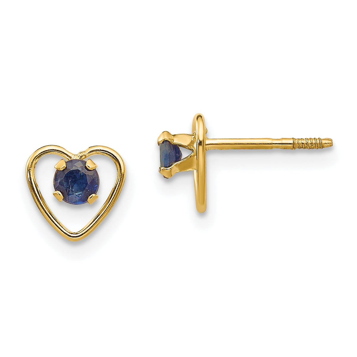 14k Madi K 3mm Created Sapphire Birthstone Heart Earrings