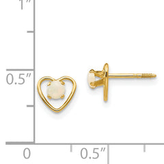 14K Gold Heart Earrings with Imitation Opal Birthstone  Polished, Nickel-Free