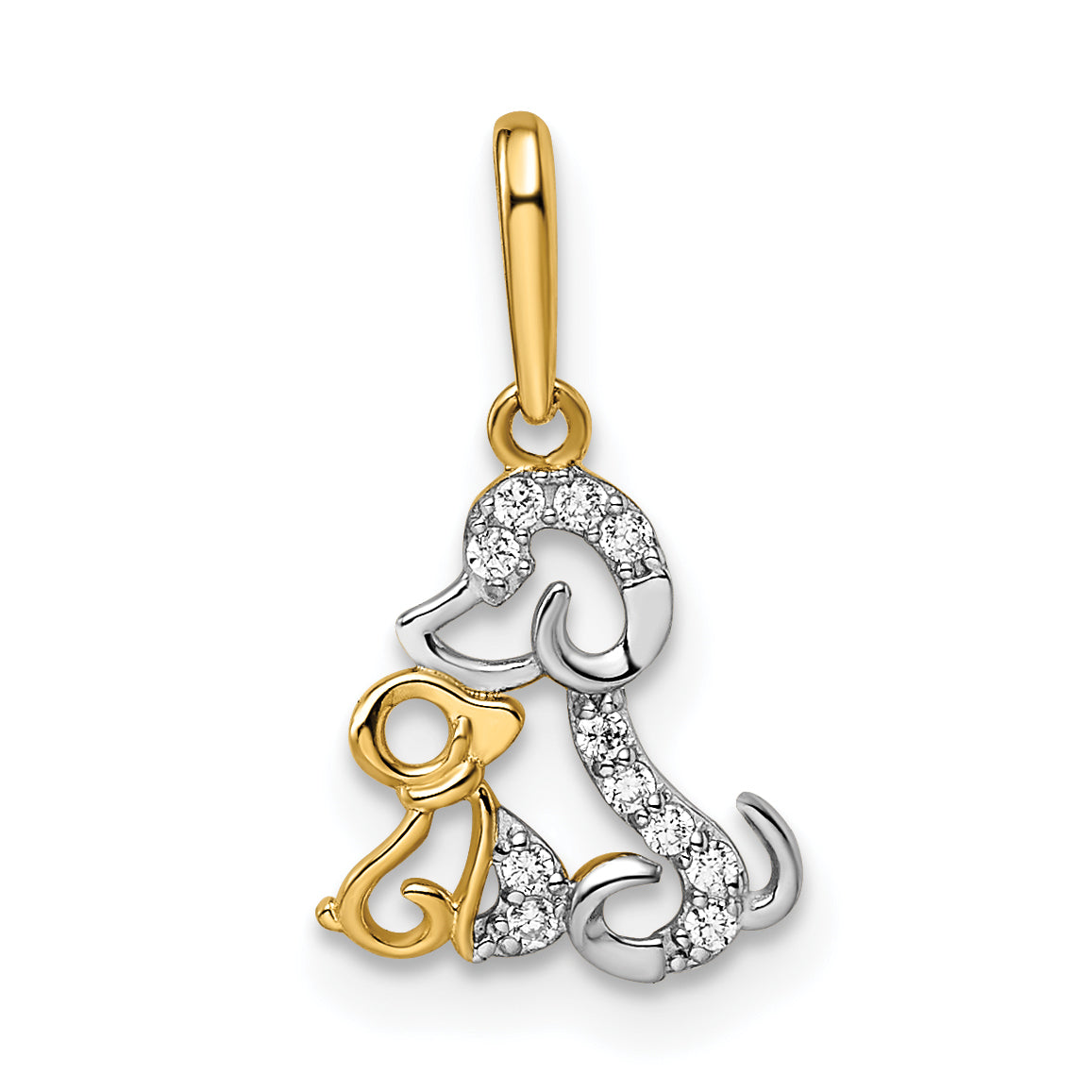 14K & Rhodium Madi K CZ Dog & Puppy Pendant