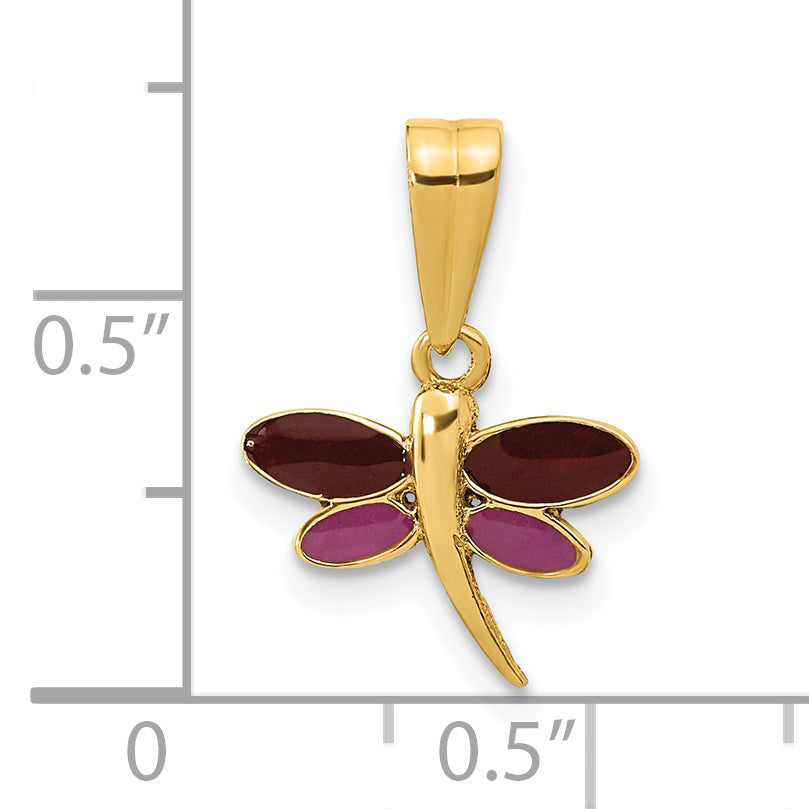 14K Madi K Polished Purple Enamel Dragonfly Pendant