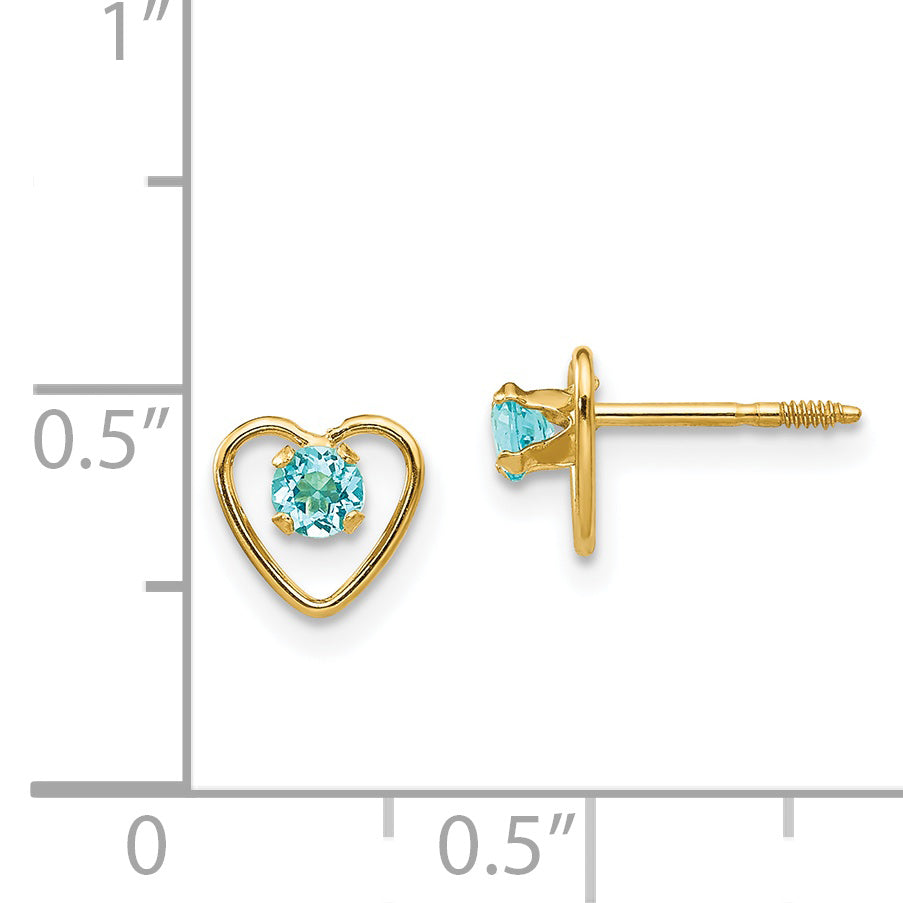 14k Madi K 3mm Genuine Blue Topaz Birthstone Heart Earrings