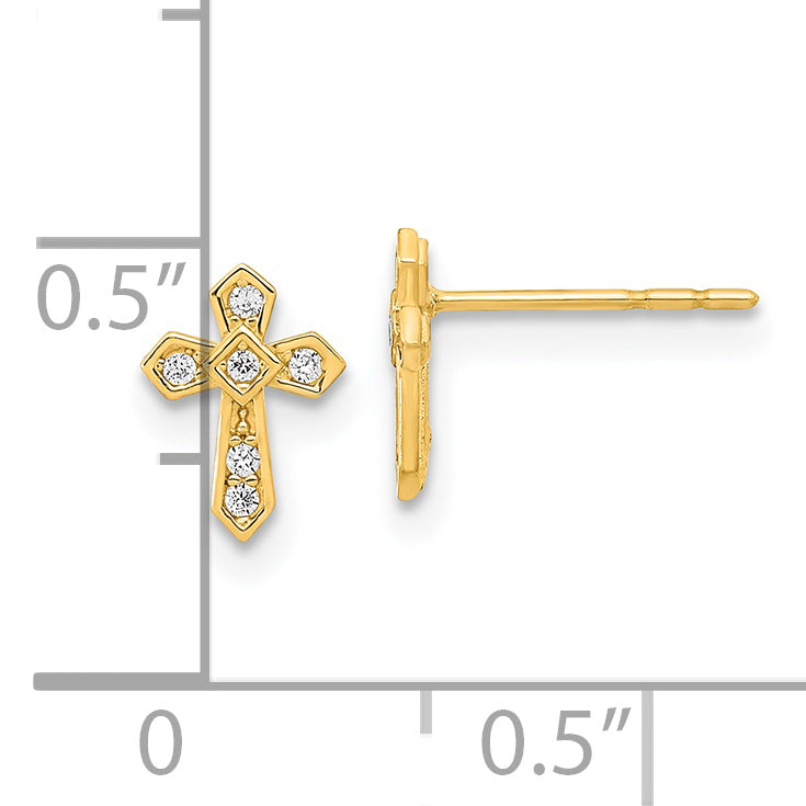 14K Madi K Polished Cross CZ Post Earrings