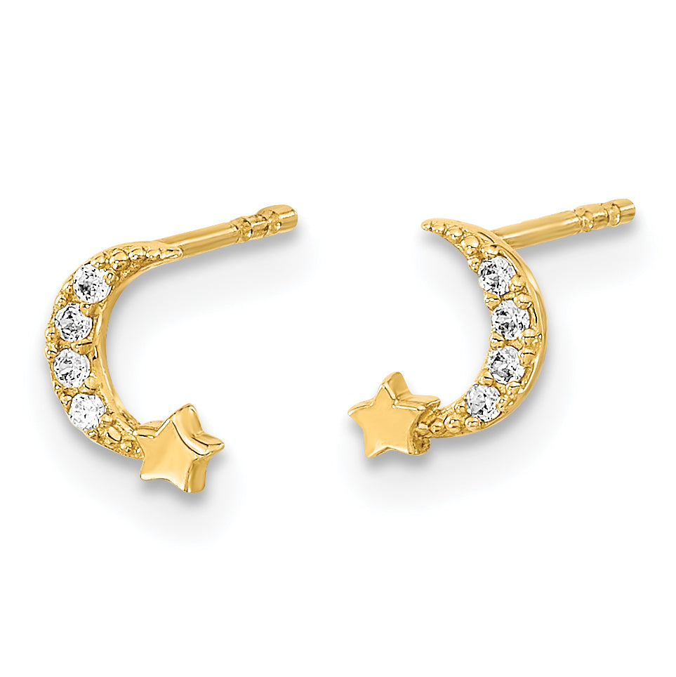 14K Madi K Polished Moon and Star CZ Post Earrings