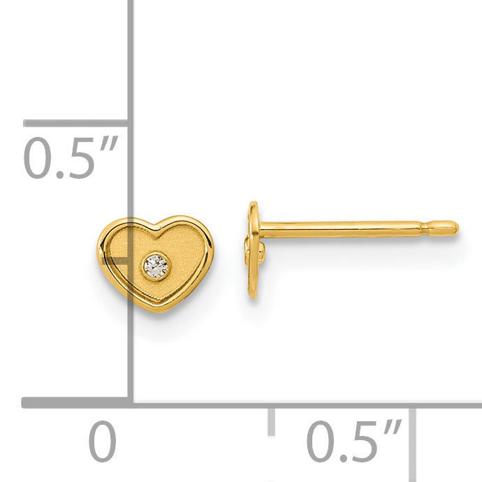 14K Madi K Polished & Brushed CZ Heart Post Earrings