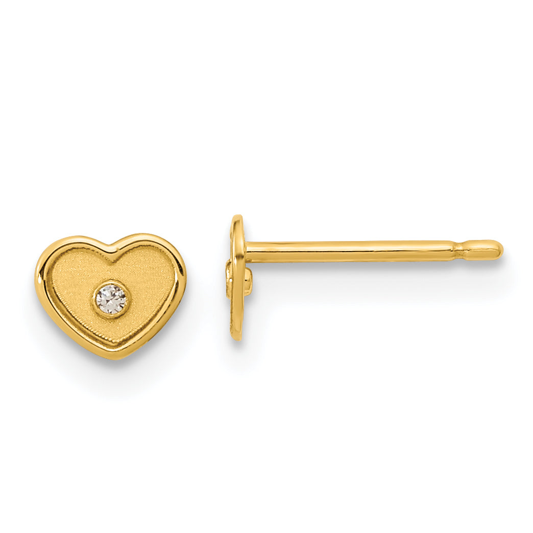 14K Madi K Polished & Brushed CZ Heart Post Earrings