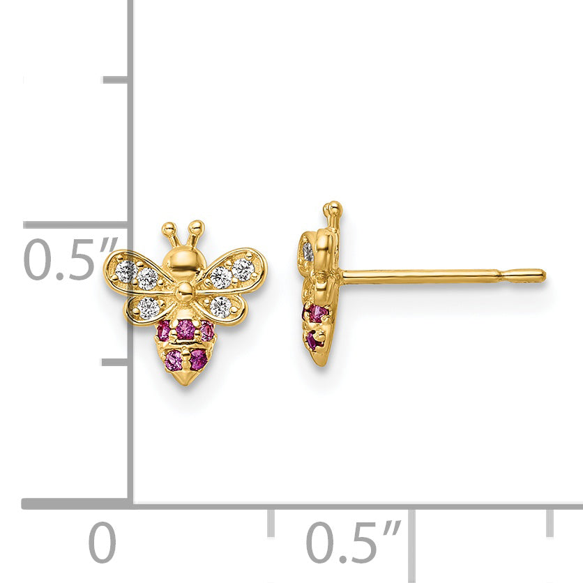 14k Madi K Clear & Red CZ Bee Post Earrings