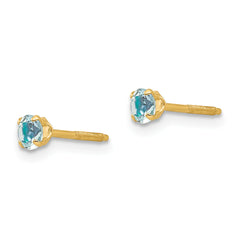 14K Yellow Gold Aquamarine Stud Earrings with Polished Finish March Birthstone