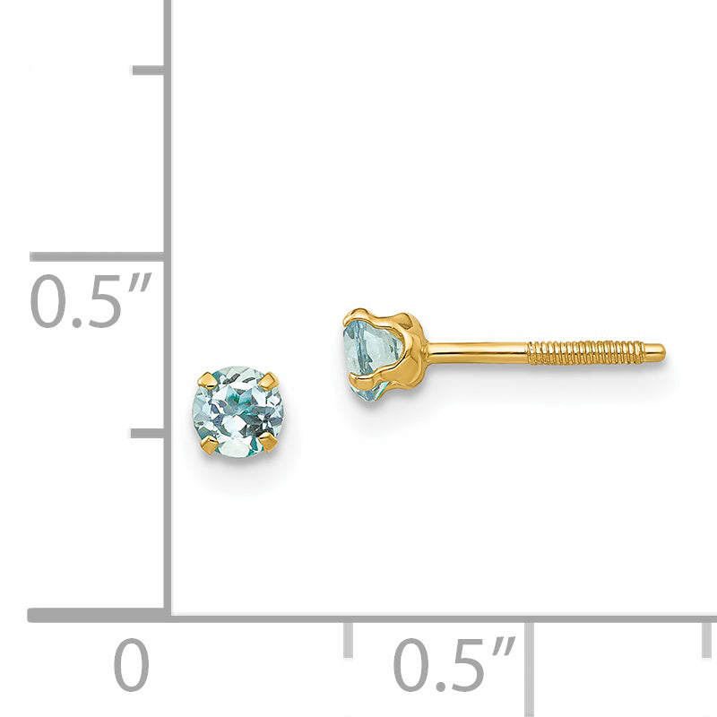 14K Yellow Gold Aquamarine Stud Earrings with Polished Finish March Birthstone