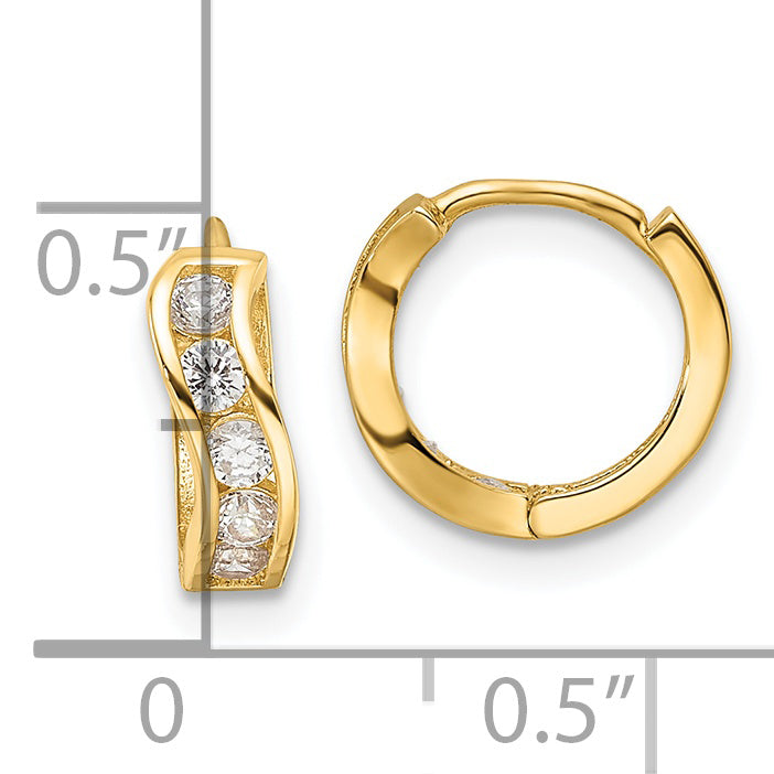 14k Madi K Polished CZ Wavy Hinged Huggie Hoop Earrings