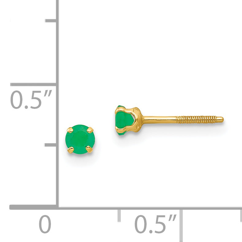 14K Gold Emerald Stud Earrings with Polished Finish & Screw Back