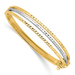 14K Two-tone Polished and Diamond-cut Hinged Baby Bangle