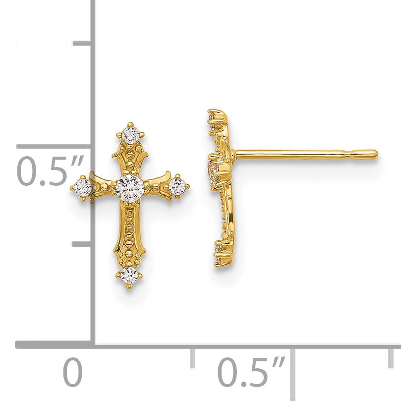 14k Madi K Polished CZ Passion Cross Post Earrings