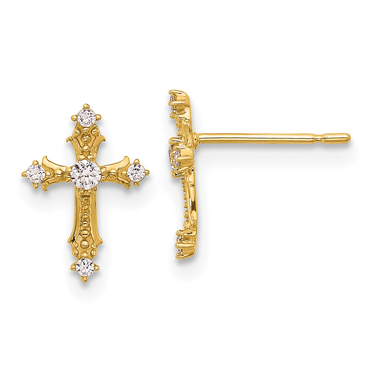 14k Madi K Polished CZ Passion Cross Post Earrings