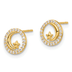 14k Madi K Polished CZ Moon and Stars Post Earrings