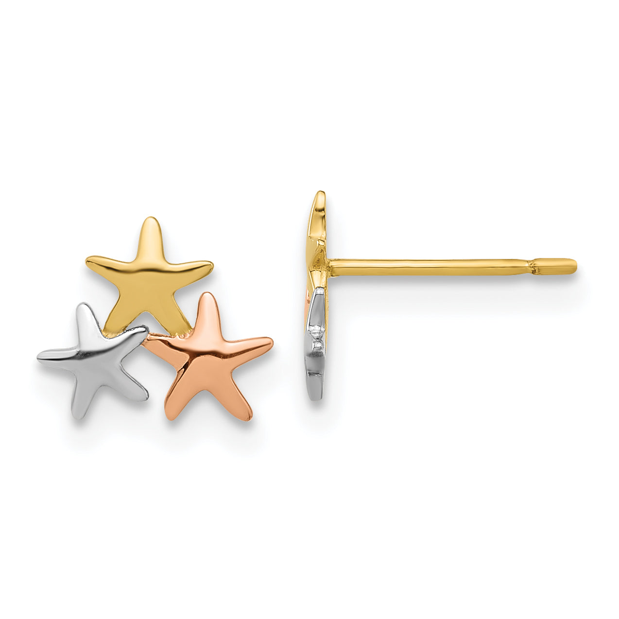 14k Madi K with Rose and White Rhodium Polished Stars Post Earrings