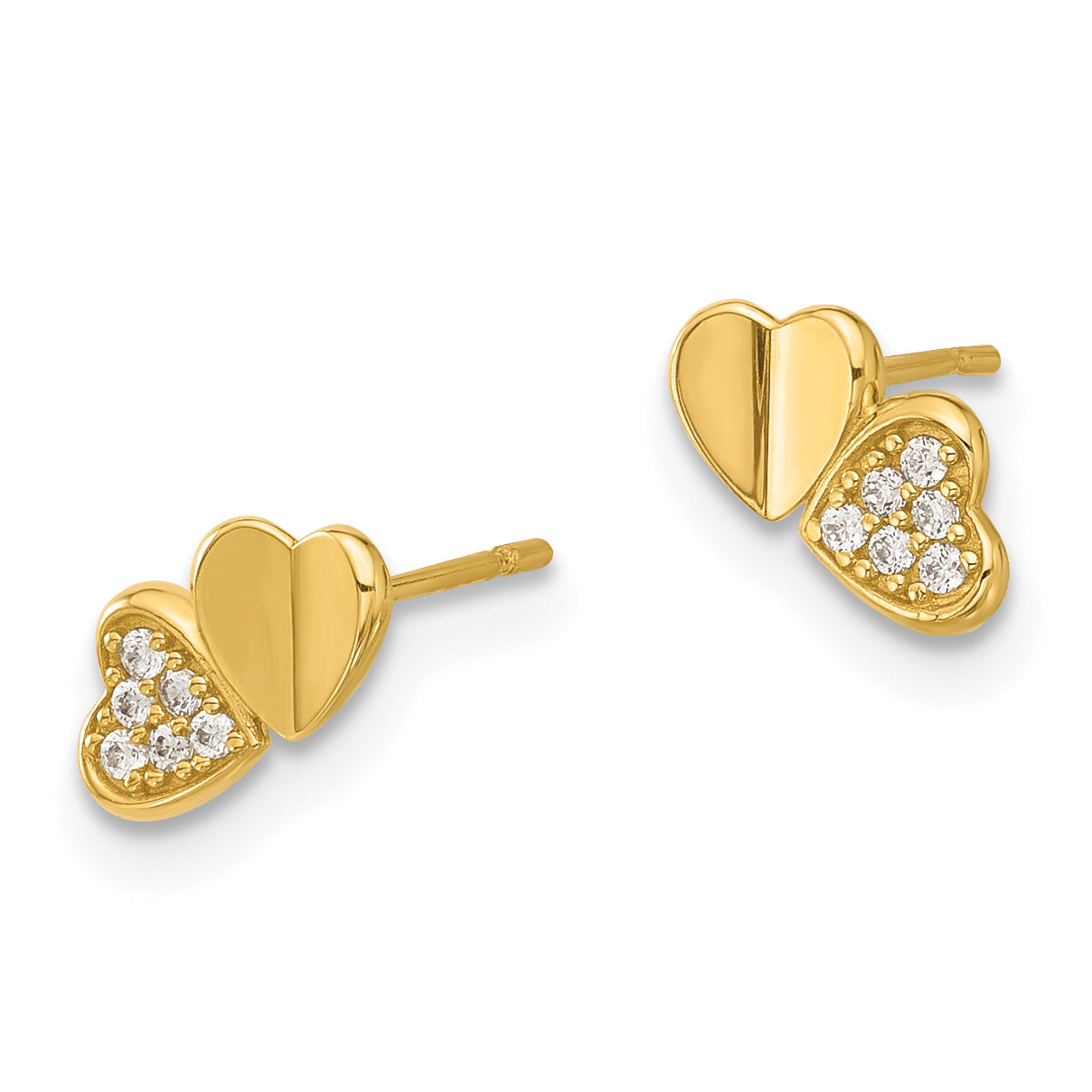 14k Madi K Polished CZ Double Hearts Post Earrings