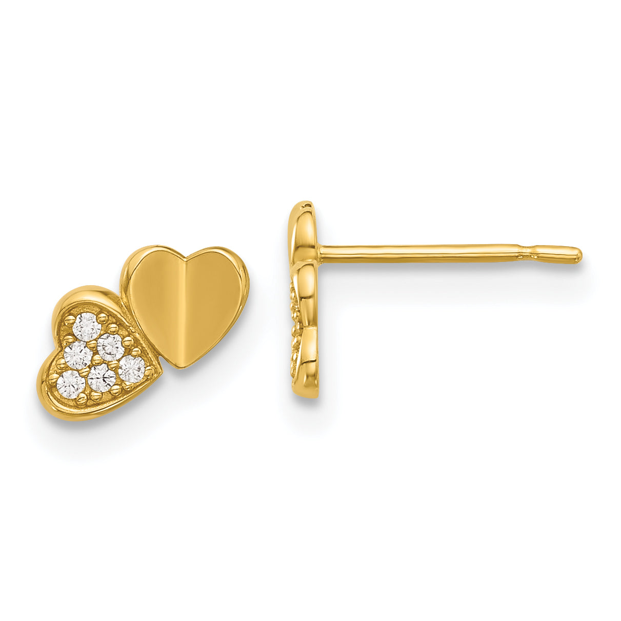 14k Madi K Polished CZ Double Hearts Post Earrings