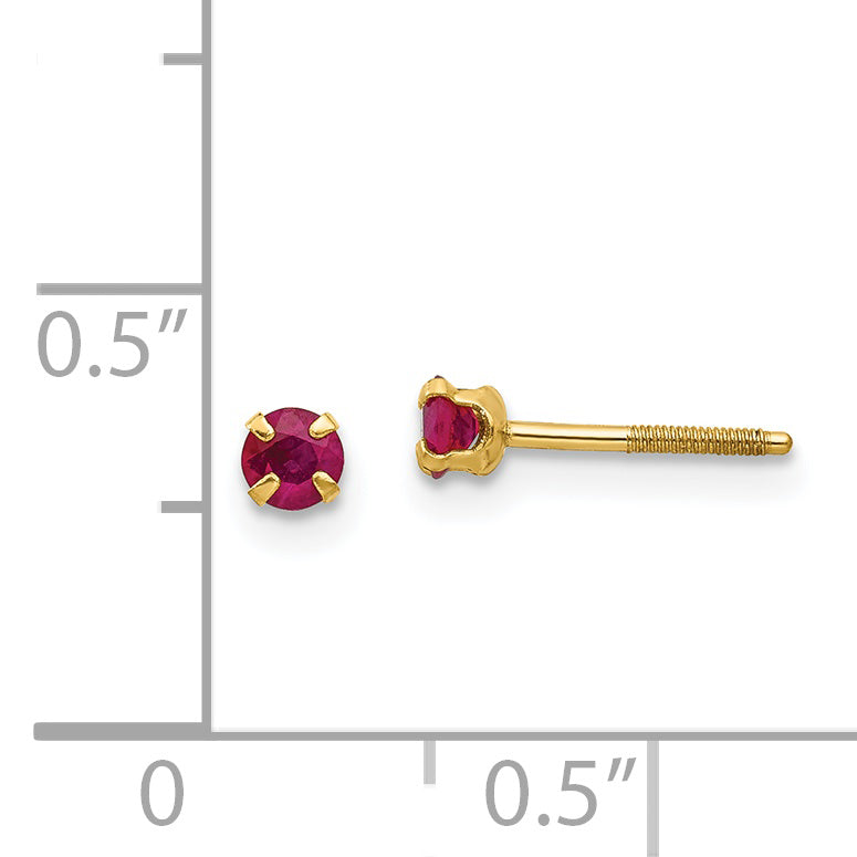 14K Gold Ruby Stud Earrings with Polished Finish and Screw Back