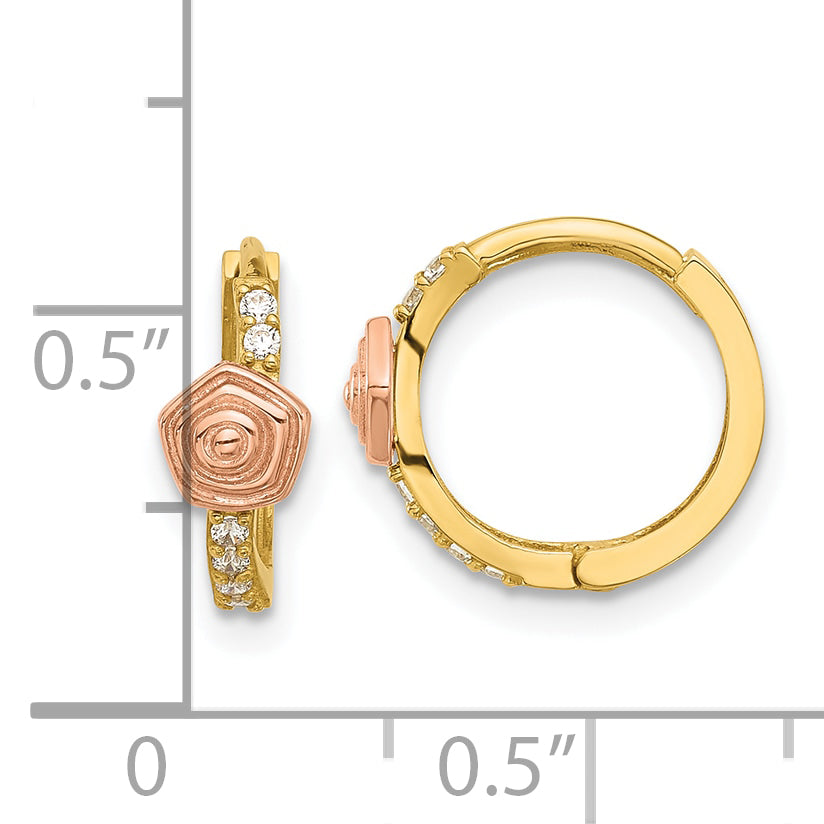 14k Madi K Polished Two-tone CZ Hinged Huggie Hoop Earrings