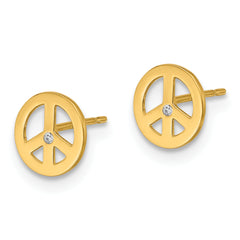 14k Madi K Polished CZ Peace Sign Post Earrings