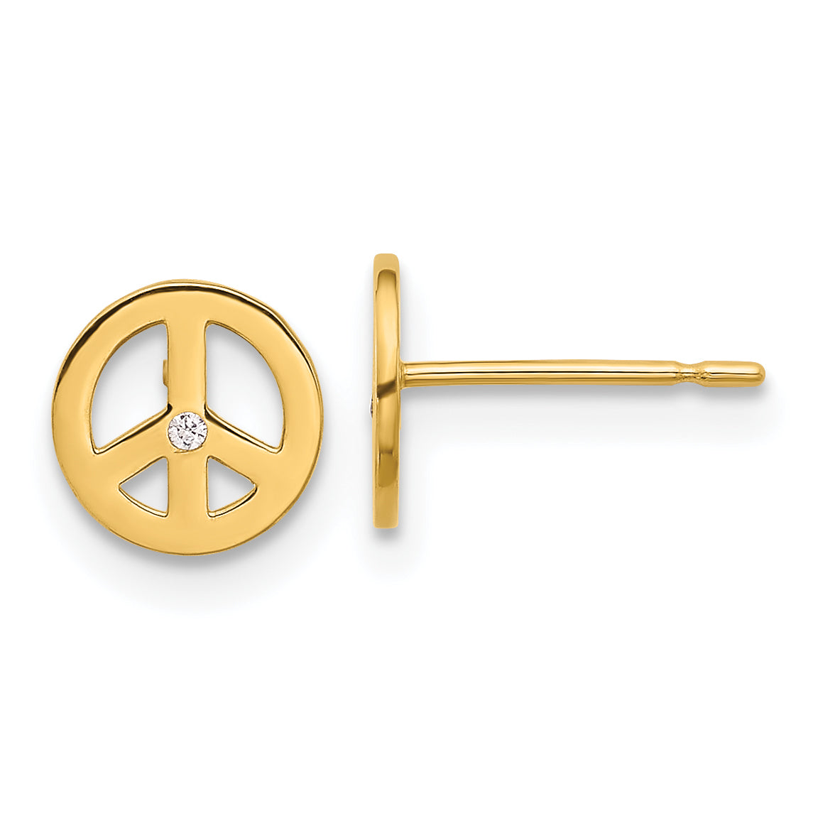 14k Madi K Polished CZ Peace Sign Post Earrings