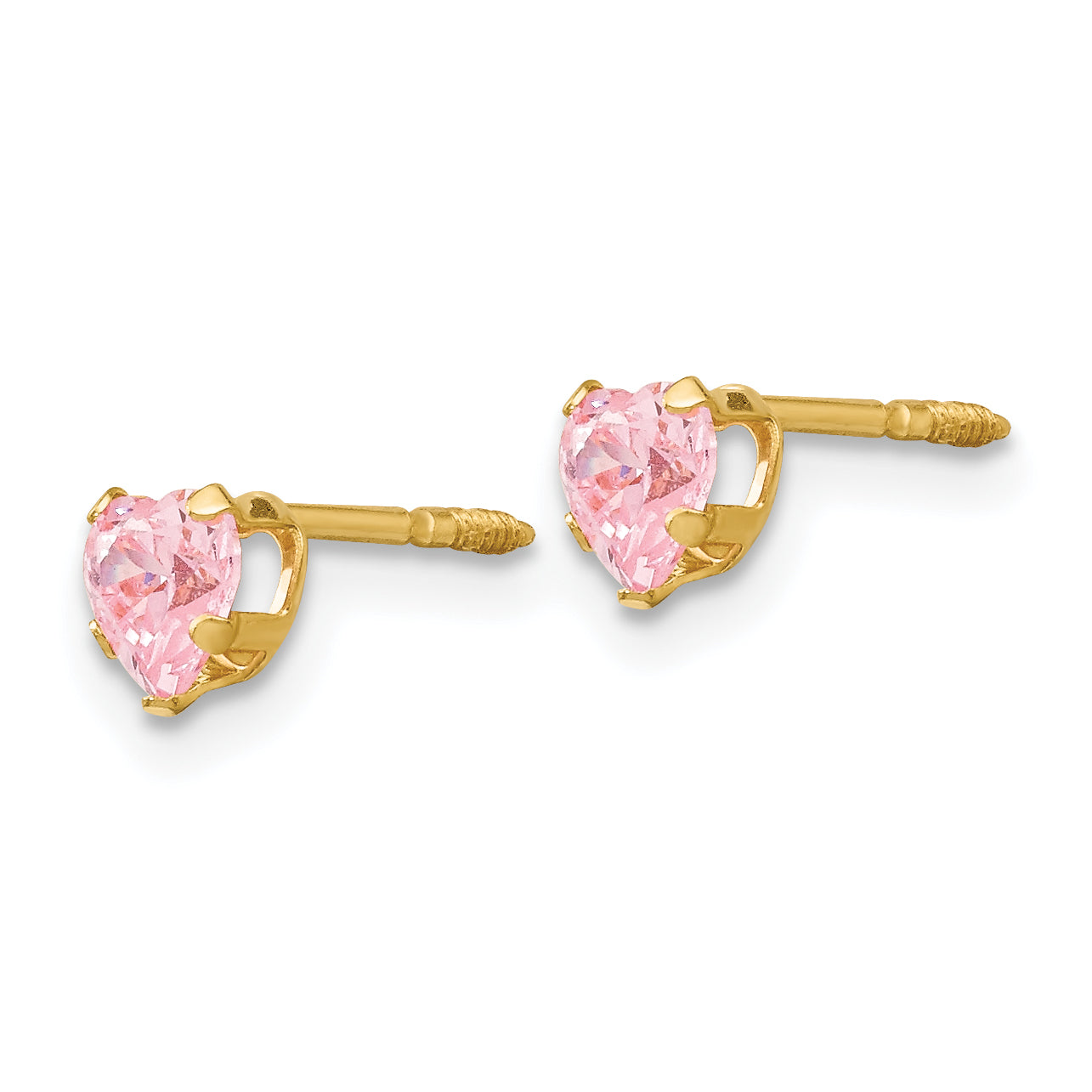 14K Gold Pink CZ Heart Stud Earrings for Women  Polished, Nickel-Free