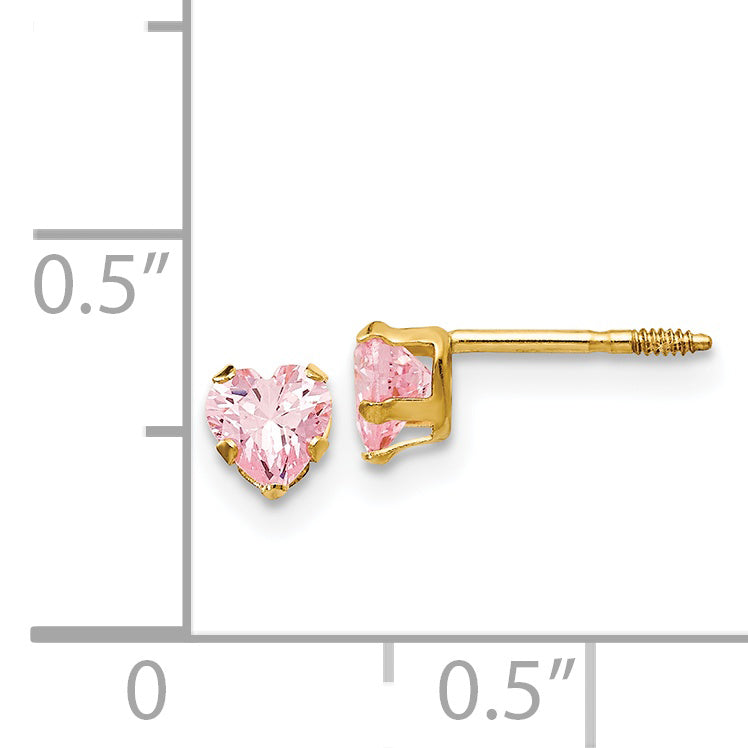 14K Gold Pink CZ Heart Stud Earrings for Women  Polished, Nickel-Free