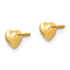 14K Gold Heart Earrings with Silicone Screwback, Nickel-Free, Polished Finish