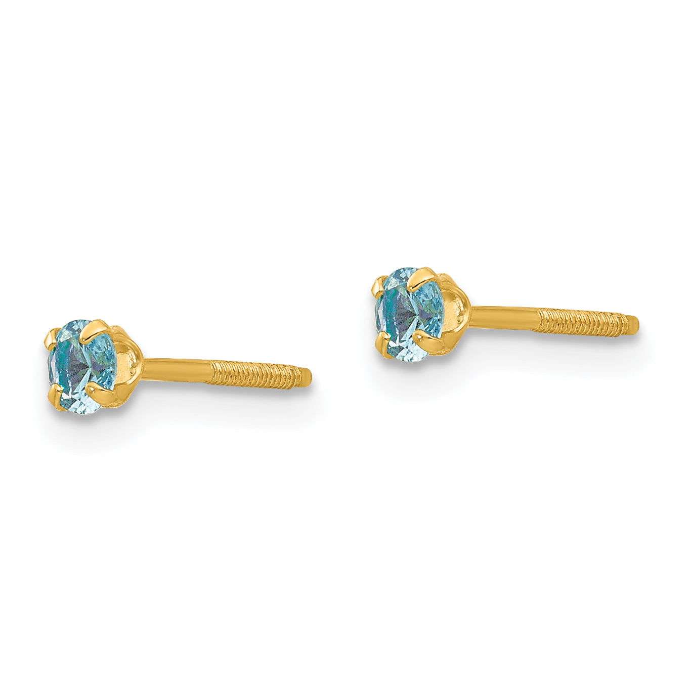 14K Gold Blue Zircon Birthstone Stud Earrings  Polished, Nickel Free