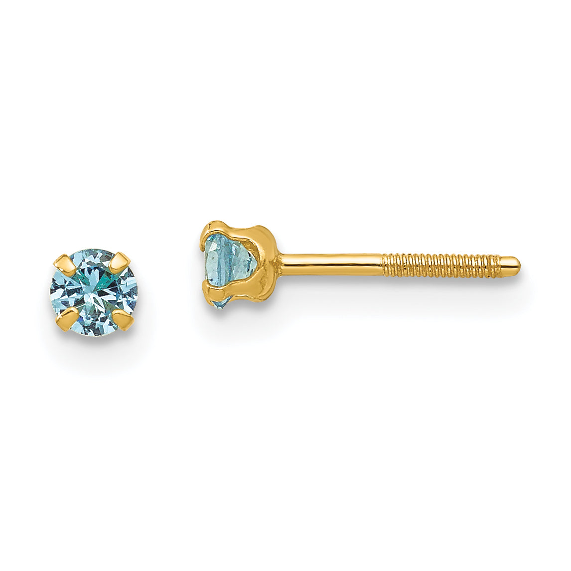 14k Madi K 3mm Imitation Blue Zircon Birthstone Earrings (Dec)