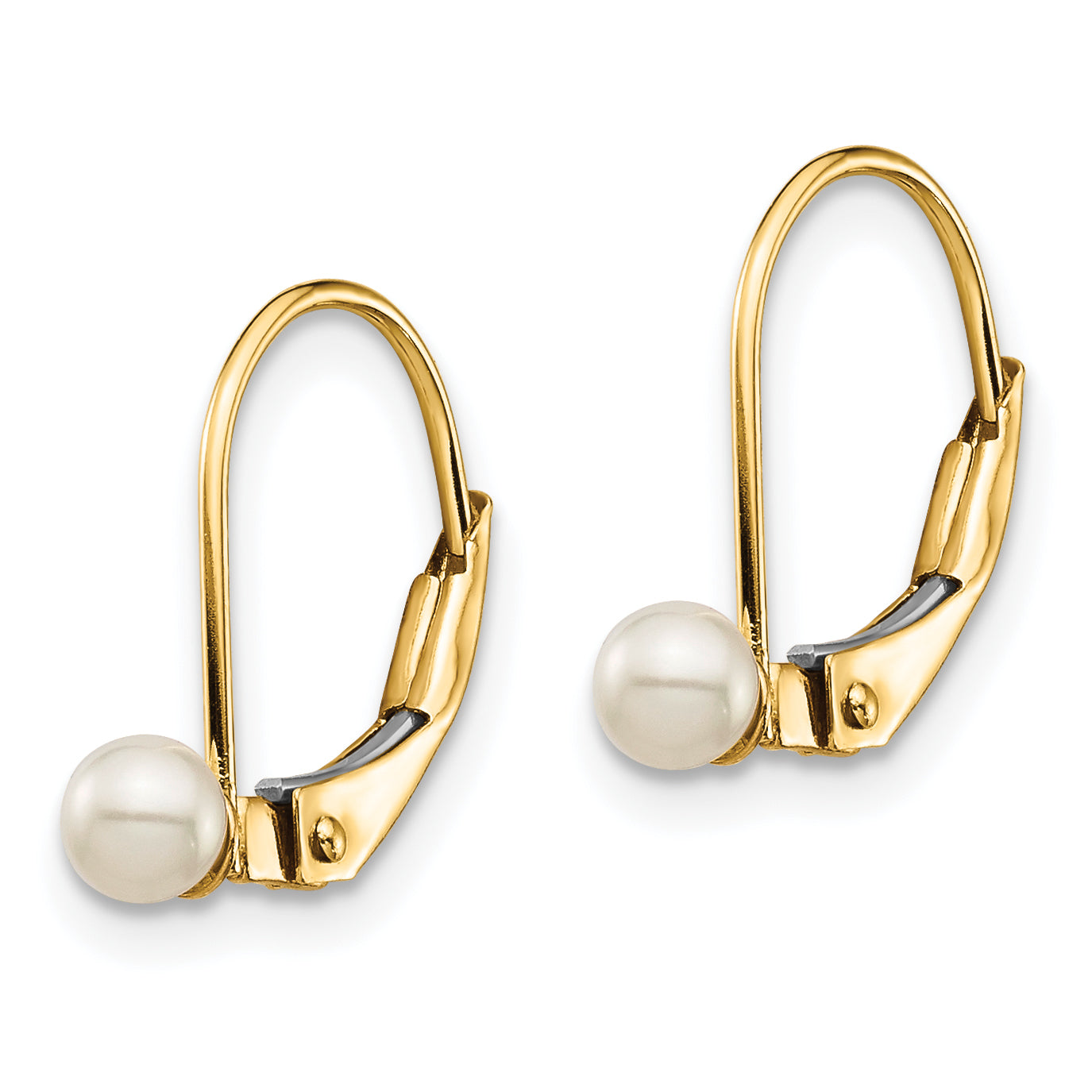 14K Madi K 3-4mm White Round FW Cultured Pearl Leverback Earrings