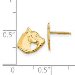 14K Gold Horse Head Earrings with Polished Finish and Screw Back