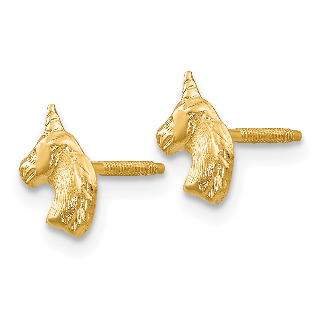 14K Gold Unicorn Post Earrings for Women, Polished and Nickel-Free