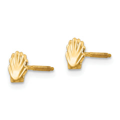 14K Gold Shell Post Earrings with Polished Finish and Screw Back