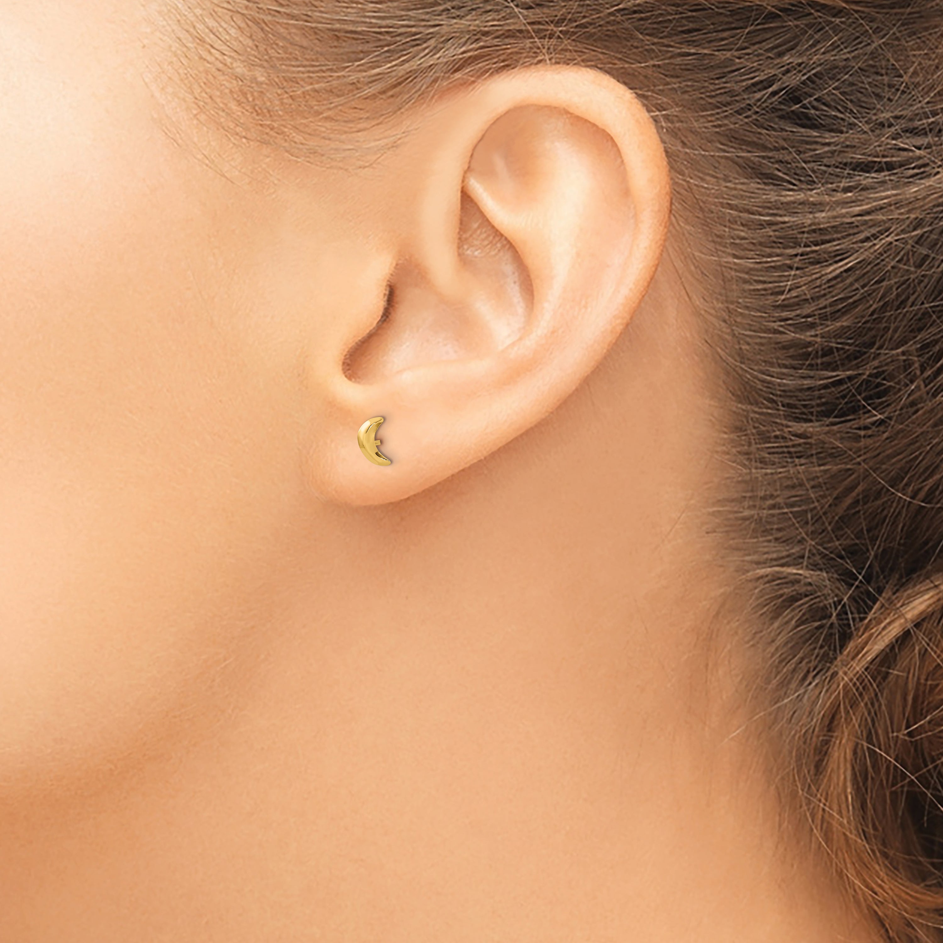 14K Gold Moon Post Earrings with Polished Finish, Nickel-Free, 8mm