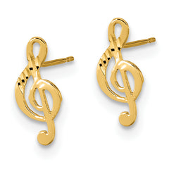 14K Gold Polished Musical Note Earrings - Elegant Solid Design for Women