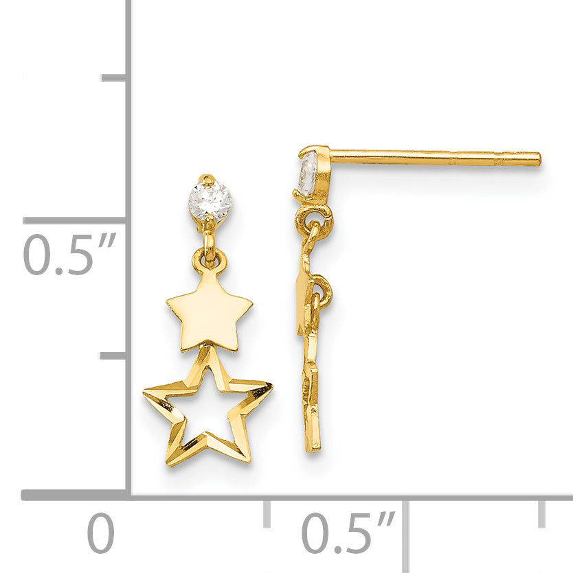 14K Gold Polished Star Dangle Earrings with CZ  Elegant, Nickel-Free Design