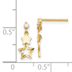 14K Gold Polished Star Dangle Earrings with CZ  Elegant, Nickel-Free Design