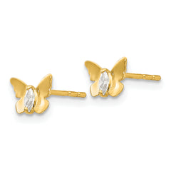 14K Gold CZ Butterfly Baby Earrings with Polished Finish