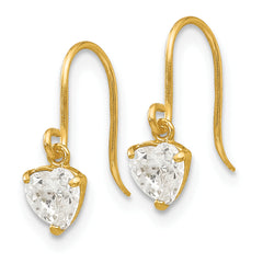 14k Madi K CZ Children's Heart Dangle Earrings