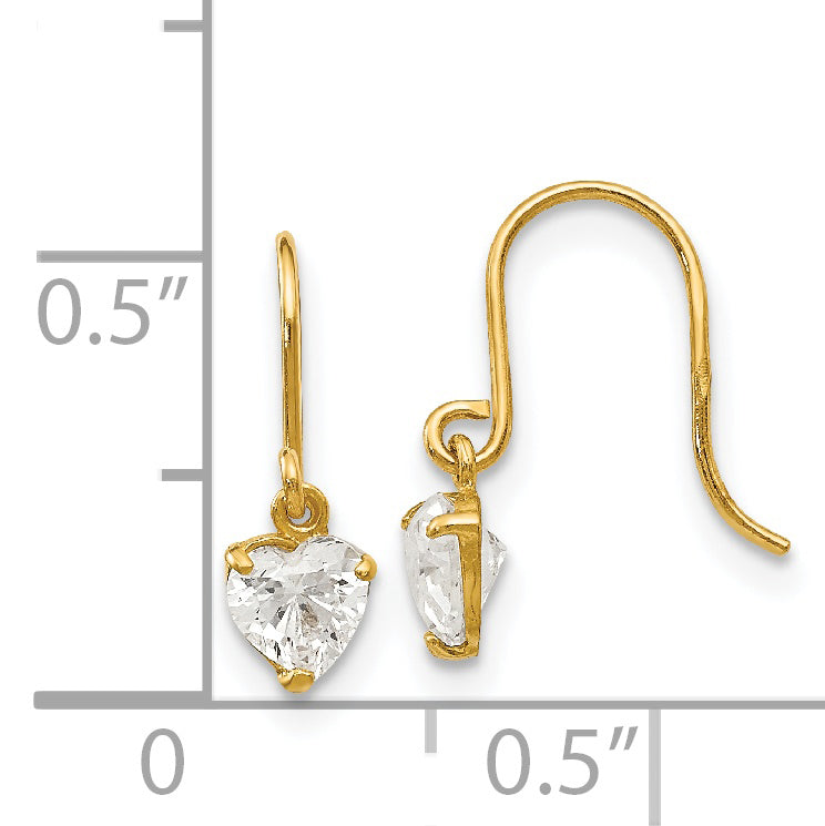 14k Madi K CZ Children's Heart Dangle Earrings