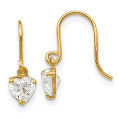 14k Madi K CZ Children's Heart Dangle Earrings