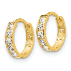 14K Gold CZ Children's Hinged Hoop Earrings | Polished, Nickel-Free Design