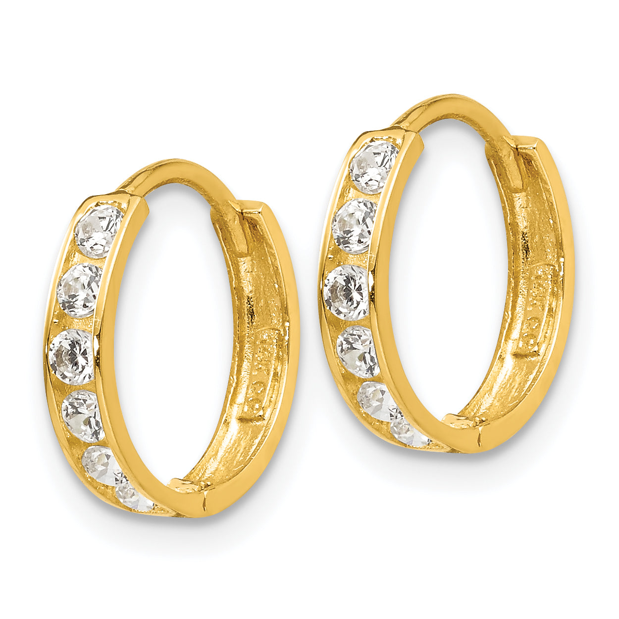 14K Gold CZ Children's Hinged Hoop Earrings, Polished & Nickel-Free