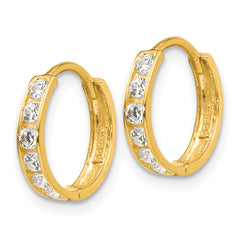 14K Gold CZ Children's Hinged Hoop Earrings, Polished & Nickel-Free