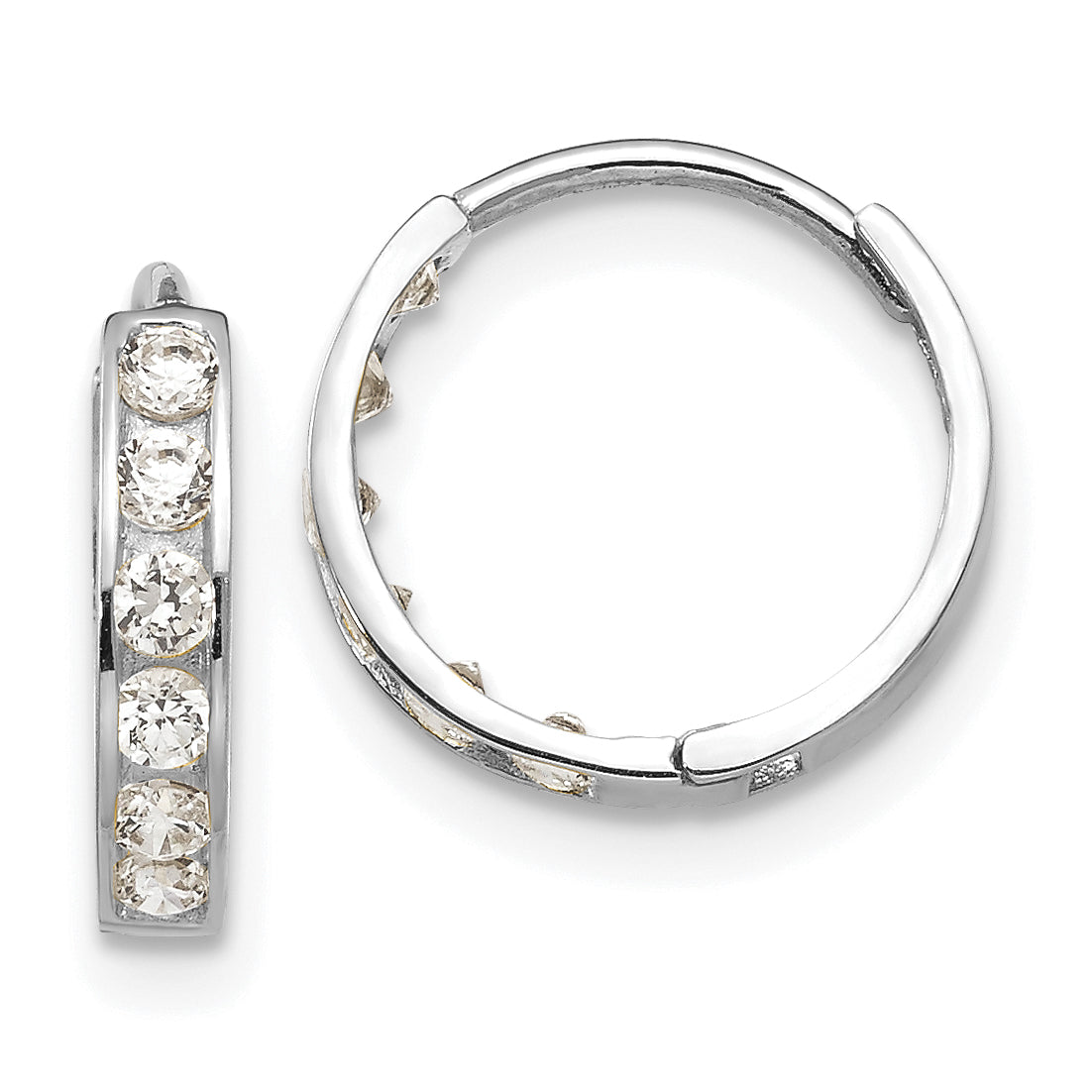 14k White Gold Madi K CZ Children's Hinged Hoop Earrings