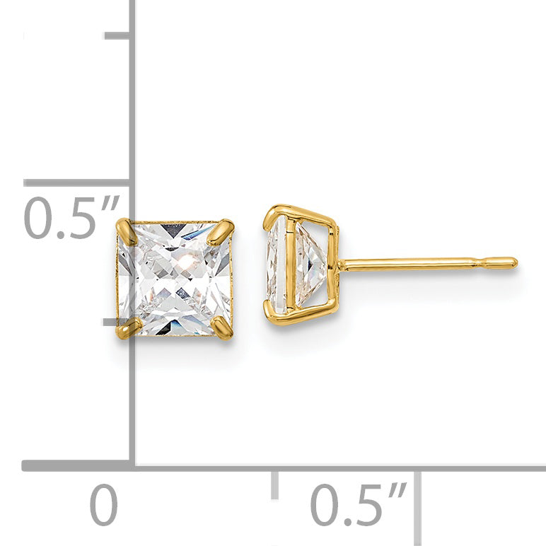 14K Gold Square CZ Stud Earrings with Polished Finish, 5mm, Nickel-Free